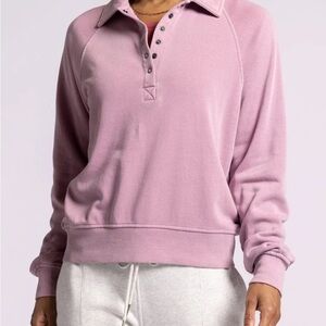 Thread & Supply Priscilla Cotton Mauve Henley Collared Sweatshirt
